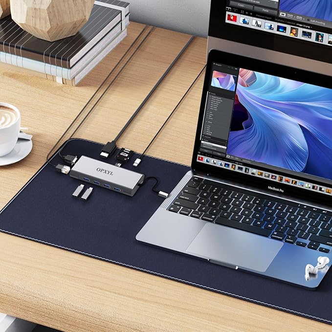 11-in-1 USB C Hub Multiport Adapter, USB C Docking Station with 4K HDMI, VGA 1080P, 100W PD, Ethernet, SD/TF, Audio, USB 3.0 Port, Laptop Dock for MacBook Pro/Air, iPad, Windows