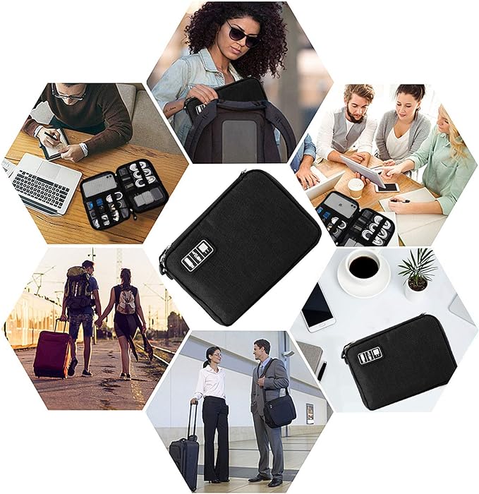 Travel Cable Organizer Bag Waterproof Portable Electronic Accessories Organizer for USB Cable Cord Phone Charger Headset Wire SD Card with 5pcs Cable Ties(Purple)