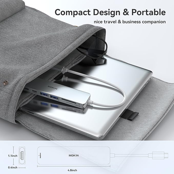 MOKiN 7 in 1 USB C Dongle with HDMI, SD/TF Card Reader, Data Port, 100W PD, 2 USB 3.0 for MacBook Pro/Air, Dell XPS, Lenovo Thinkpad