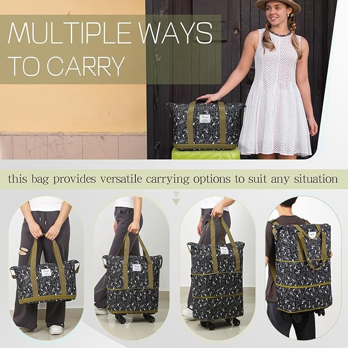 VOOWO Duffel Bag with Wheels - Rolling Foldable Expandable Duffle Bag with Wheels for Travel, Rolling Luggage Carry On Bag with Wheels, Large Rolling Backpack Weekend Bags for Men Women (Animal)