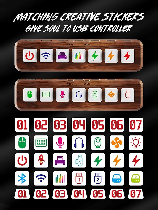 7-Port USB 3.0 Powered Hub, RGB Lighting, Hot-Swappable Cherry MX Switch Support, 5Gbps Speed, Includes 12V/2A Power Adapter, Walnut Wood Cyberpunk USB Dock-FU0724