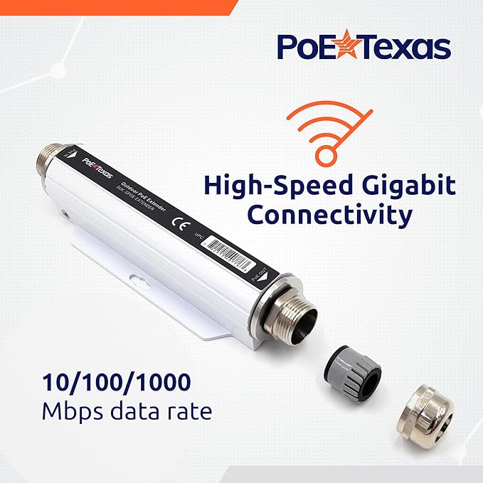 PoE Texas Outdoor PoE Extender - IP67 Waterproof Direct Burial Repeater - High-Speed Ethernet Booster Extends Power Gigabit Data Range up to 660' - IEEE 802.3bt/at/af Compliant for IP Cameras, VoIP