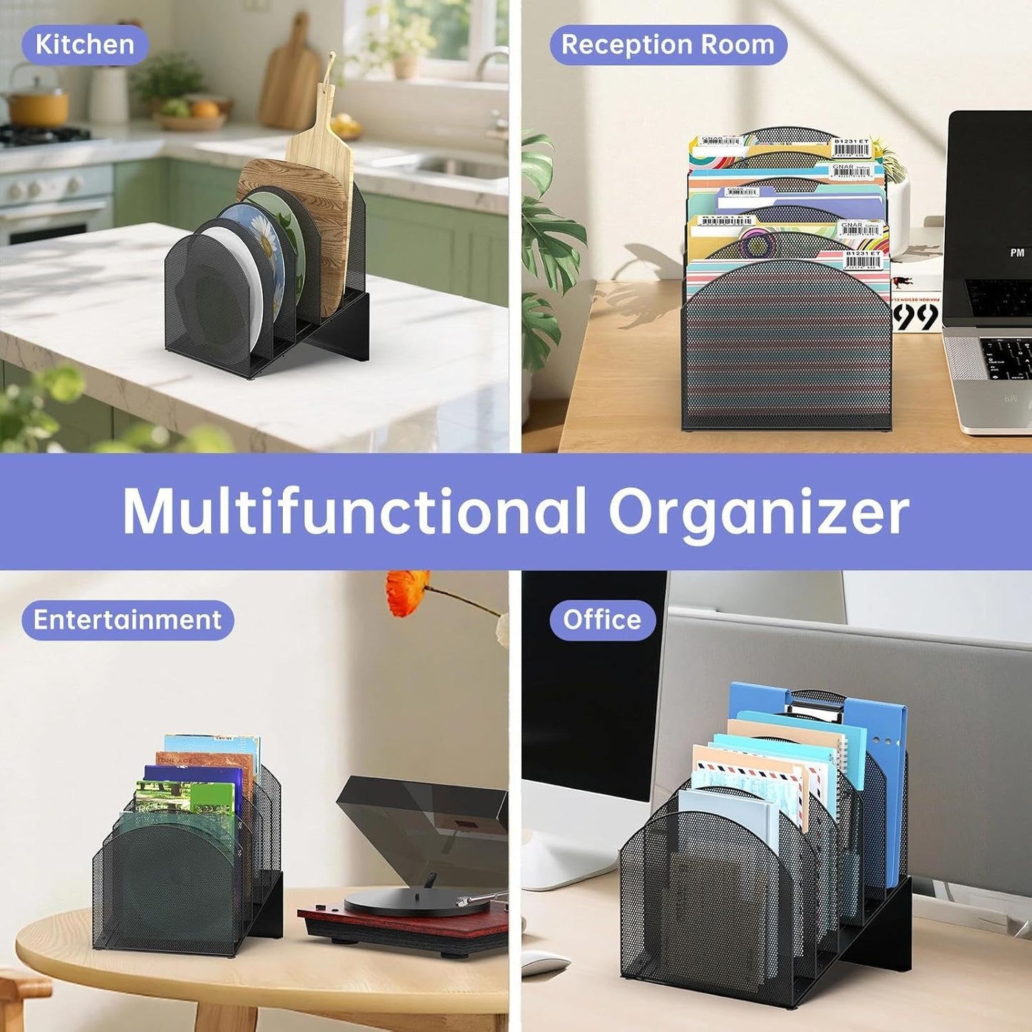 Desk File Organizer, Vertical File Folder Organizer with 5-Section, Document & Record Holder and Storage for Home Office School, Black