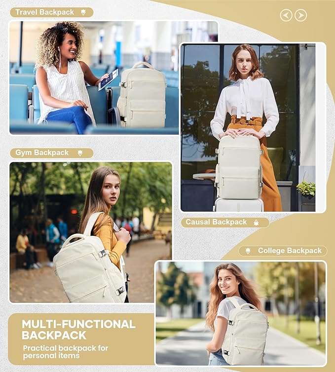 Vacuum Travel Backpack with Pump for Women, Personal Item Carry on Vacpack Backpacks Flight Approved 18x14x8 inches for Men,Laptop Waterproof Work Compression bags Casual Daypack,Beige