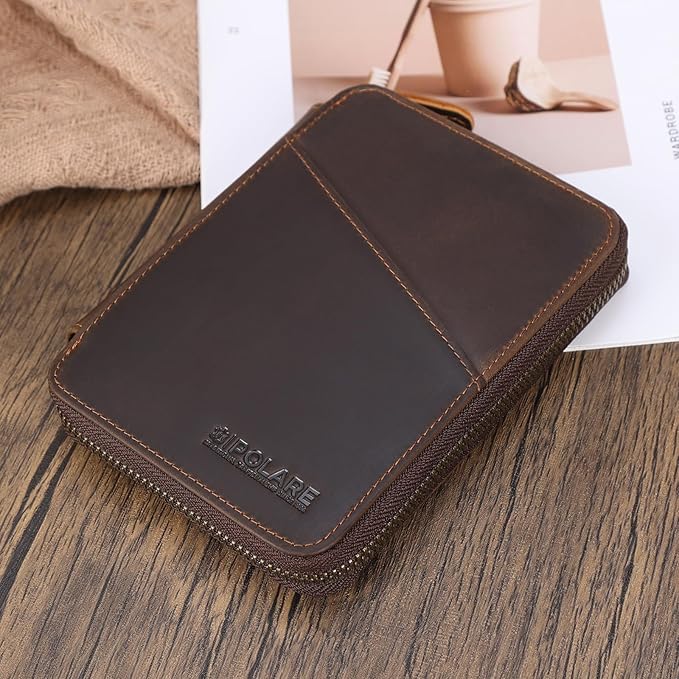 Polare Full Grain Leather Travel Passport Wallet RFID Blocking Passport Holder Soft Bifold Cover Case with YKK Zipper