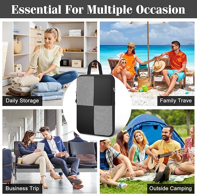 8 Set Compression Packing Cubes for Travel, Expandable Waterproof Travel Organizer, Lightweight Luggage Organizer with Shoes & Laundry Bags, Travel Accessories for Men Women, Black