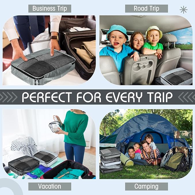 5 Pcs Packing Cubes for Suitcase Large Travel Cubes Carry on Luggage Organizer Bags for Clothes Accessories(Mixed,Gray)