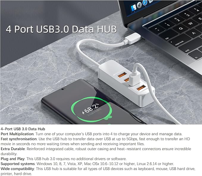 Hub USB C, USB tipo C a USB 3.0 Hub con 4 puertos USB 3.0, concentrador de transmisión de datos 5Gbps, Compatible con MacBook Pro, iPad Pro, MacBook Air, Dell XPS, Surface Book, etc. (1)