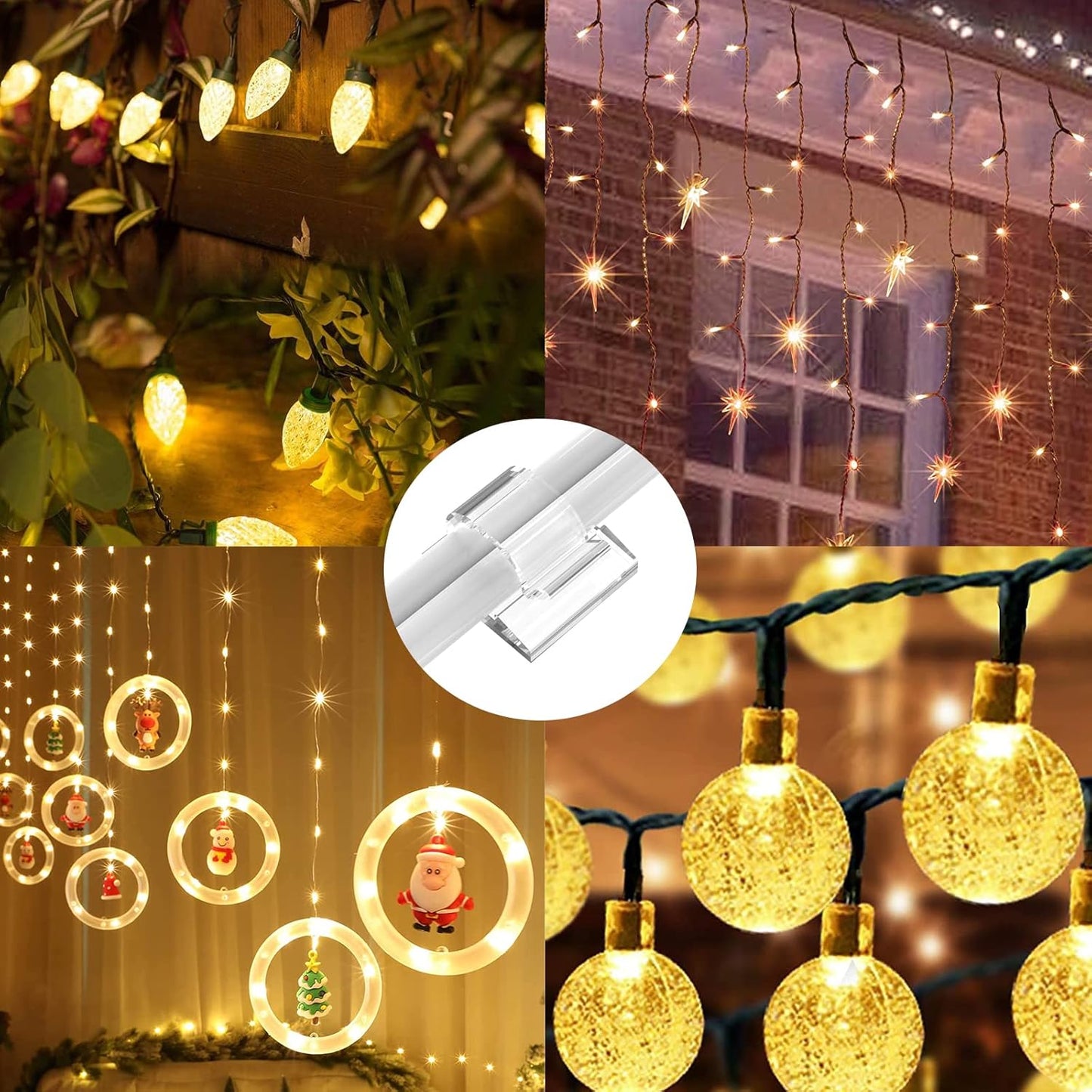 Adhesive Cable Clips Cord Organizer Clear (45 PCS, Large), Outdoor Light Clips for Christmas String Lights, Wall Wire Holder Clips for Ethernet Cable Management Under Desk, Led Light Hooks