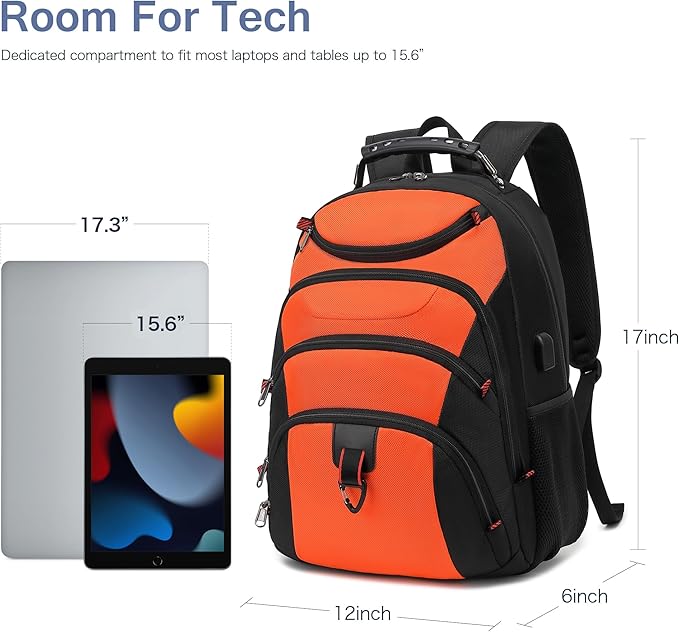 Boavan Laptop Backpack for men, 15.6 inch Laptop Bag with USB Port, Waterproof Travel Work Backpack Purse, Anti-Theft Teacher Nurse Doctor Casual Bookbags Office Business backpack,Orange Black