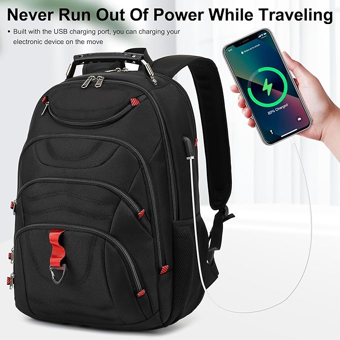 Boavan Laptop Backpack for men, 17.3 inch Laptop Bag with USB Port, Waterproof Travel Work Backpack Purse, Anti-Theft Teacher Nurse Doctor Casual Bookbags Office Business backpack ,Black