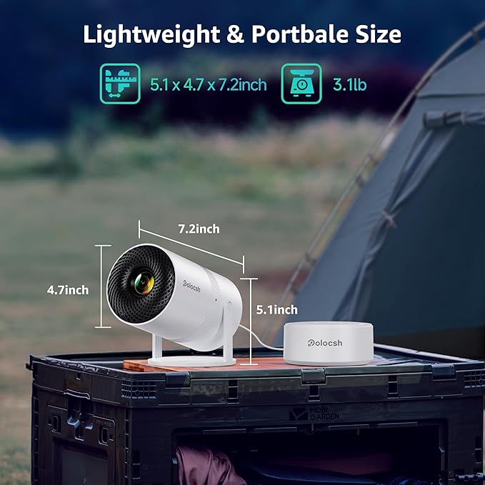 Mini Projector, Rechargeable Portable Outdoor Smart Projector with 4K Support, Auto Keystone, Android 11 Small Projector with WiFi and Bluetooth, Electric Focus Home Theater for iphone