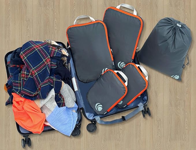 Cipway - 5 Set Compression Packing Cubes for Travel, Ultralight Packing Organizers for Luggage Suitcase & Backpack (Grey), L