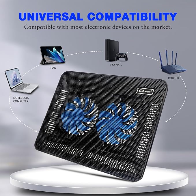 Laptop Cooling Pad, Coolertek Portable Slim Quiet Laptop Notebook Cooler Cooling Pad Stand with 2 Blue LED Fans, USB Powered, Adjustable Angled, Fits 11-14 Inch Laptop