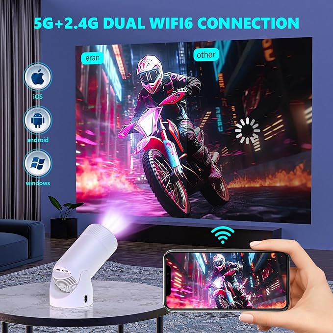 Upgraded HY300PRO MINI Portable Projector Projector Support 4K 1080P with Dual-Band WIFI6 5G Wireless 5.2 Bluetooth Android 13,270° Rotatable, Auto Keystone Correction,35"-130" Screen Video Projector