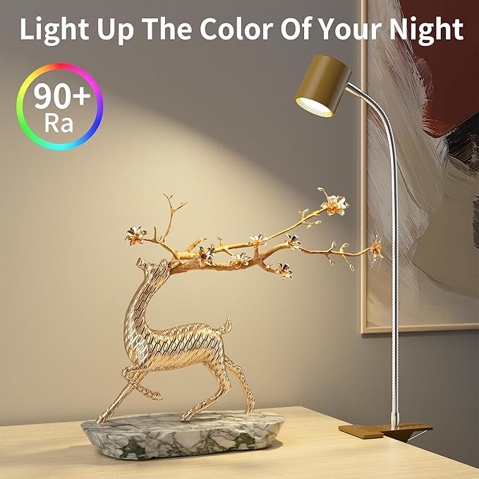 Dott Arts Desk Lamp,USB Clip On Light with 3 Color Modes,LED 10 Levels Brightness Reading Lamp, 360° Gooseneck Book Light,Eye-Care Reading Light for Home Office,Headboards Gold, DA-3.5W-01