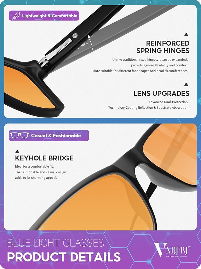 Blue Light Glasses for Men Woman, Anti Blue Light Blocking Glasses with Amber Lens for Computer Screen Monitor Gaming Better Sleep Reduce Eye Strain Gamer Glasses