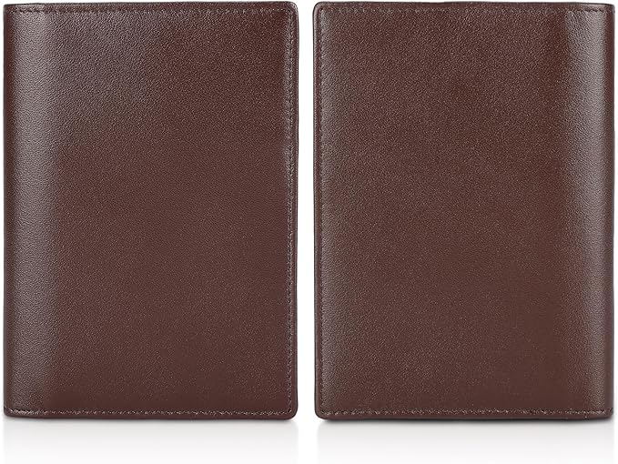 Polare Slim RFID Blocking Leather Passport Holder Travel Bifold Wallet For Men (Coffee)