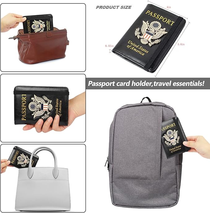 Passport Holder and Card Slot Combo RFID Blocking Leather Travel Passport Wallet for Men and Women US Passport Cover Protector(black)