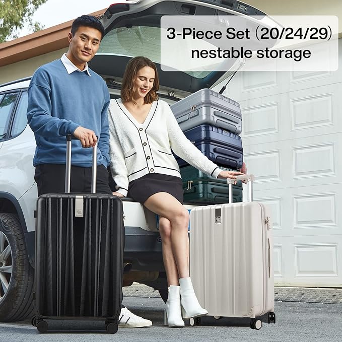 Hanke Luggage Sets 3 piece Carry On Luggage with Wheels PC Hard Shell Suitcases Lightweight Checked Travel Luggage Large Travel Suitcase Woman Men 20/24/29 Inch(Jet Black)