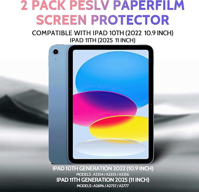 2 Pack Like Paper Screen Protector for iPad 10th 2022 10.9" & iPad 11th A16 2025 11", Matte Anti Glare PET Film/Blue Light Filter Eye Protection Cover/Drawing & Writing Feel Like on Paper