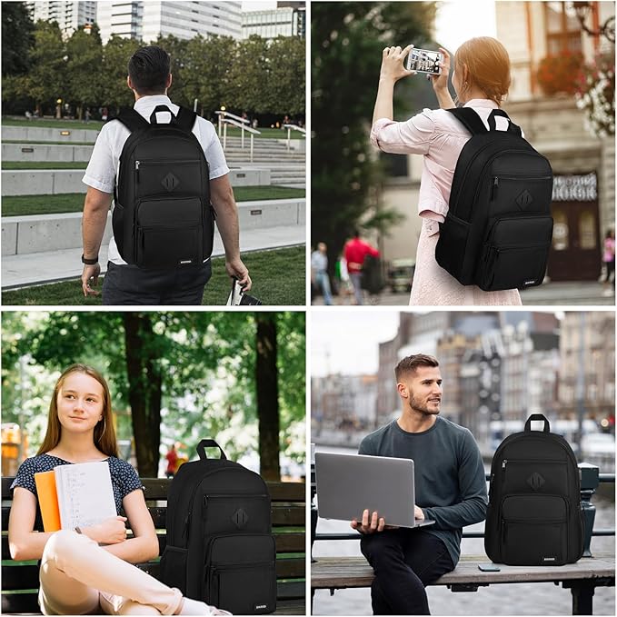 Black Backpack for Men and Women, Backpack for School Teens Boys and Girls, Lightweight Casual High School Bookbag, Daily-use Travel Laptop Backpack with USB Charging Port Fits 17.3 Inch Notebook