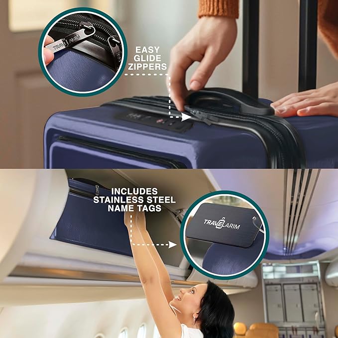 Luggage Sets 3 Piece, 22 Inch Carry on Luggage and 24 Inch Suitcases with Wheels Spinner, Durable Hard Shell Suitcase Set, Expandable Travel Suitcase, Navy