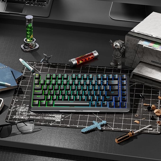 Redragon K713 Wireless Mechanical Keyboard, Gasket Mounted RGB Gaming Keyboard, 3-Mode (2.4G/BT/USB), Pre-Lubed Linear Red Switches, 75% Layout, 82 Keys Hot Swappable for PC/Mac - Black