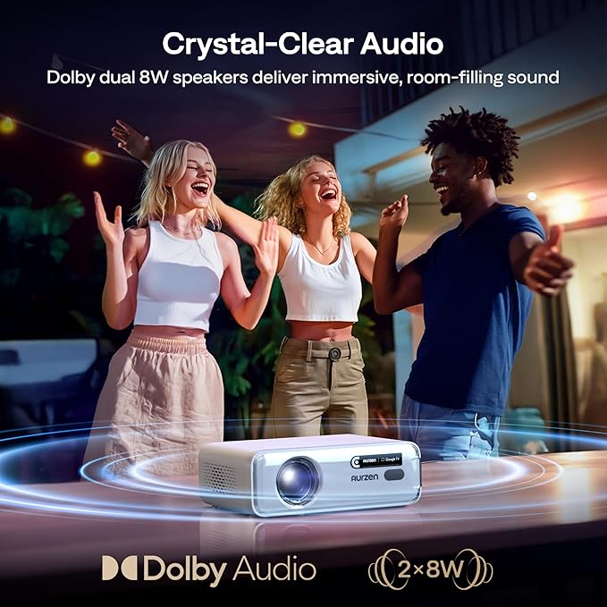 Aurzen EAZZE D1G 4K Supported Google TV Smart Projector with WiFi & Bluetooth, Auto Focus & Keystone, Dolby Audio, Zoom, Movie, Portable Mini Projector for Home & Outdoor Use
