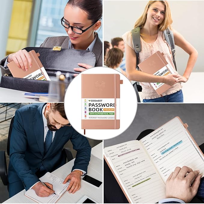 Password Book with Alphabetical Tabs, Internet Address and Password Keeper, A5 Size 8.3"x6" Password Notebook for Saving Internet Login, Username, Password Organizer for Computer & Website