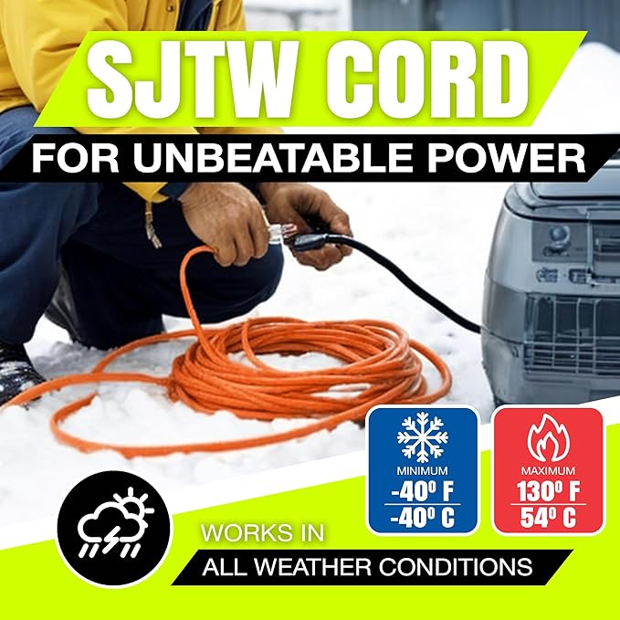 25ft Outdoor/Indoor Extension Cord 14/3 Gauge Heavy Duty 3 Prong SJTW, Waterproof, Flexible Cold-Resistant Long Power Cord,15A 125V 1875W, Orange by LifeSupplyUSA