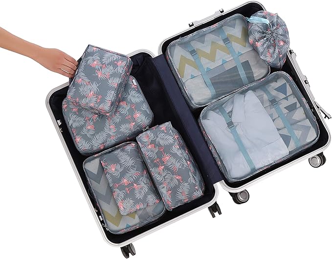 BAGAIL 8 Set Packing Cubes Luggage Packing Organizers for Travel Accessories (Red Flamingo)
