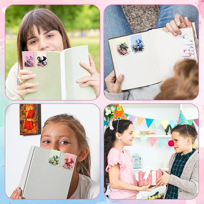Dragon Flower Magnetic Bookmark - 8 Pcs Fantastic Book Marks Magnets Dragon Floral Leaf Magnetic Bookmarks Cool Animal Bookmark Page Clip Gifts for Book Lovers Students Teacher School Reading