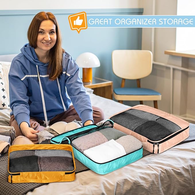 5 Pcs Packing Cubes for Suitcase Large Travel Cubes Carry on Luggage Organizer Bags for Clothes Accessories(Mixed,Pastel)