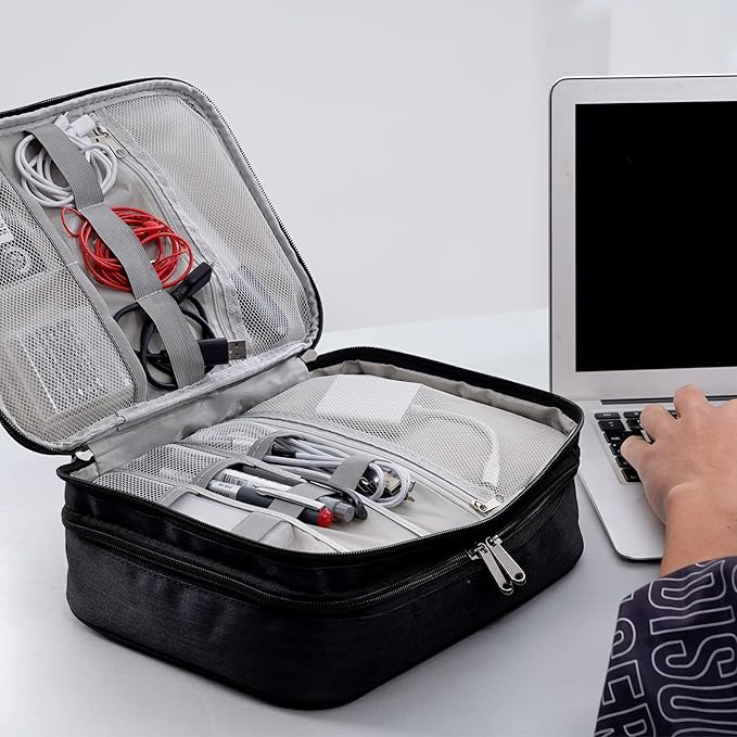 OrgaWise Electronics Organizer, Electronic Accessories Bag Travel Cable Organizer Three-Layer for iPad Mini, Kindle, Hard Drives, Cables, Chargers