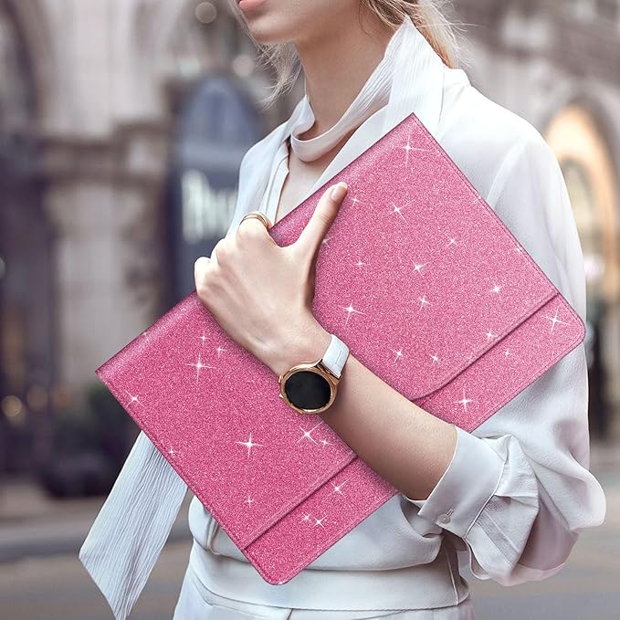 Fintie Sleeve Case Cover for MacBook Air 13.6 A3240 A3113 A2681 M4 M3 M2, Air 13 A2337 (M1) / A2179 / A1932, MacBook Pro 13 A2338 (M2 M1) / A2251 / A2289 / A2159 / A1989 / A1706 / A1708, GlitterPink