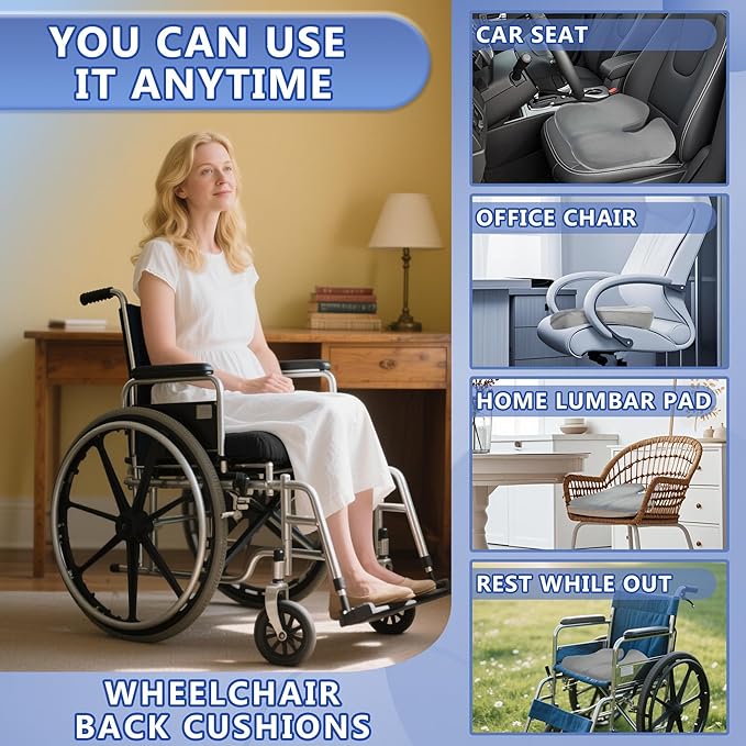 SPRING SEAON Wheelchair Seat Cushion Cool Fabric,Ergonomic Memory Foam Chair Pad for Pressure Relief, Sciatica, and Tailbone Pain,Rubber Non-Slip Bottom & Removable for Easy Cleaning