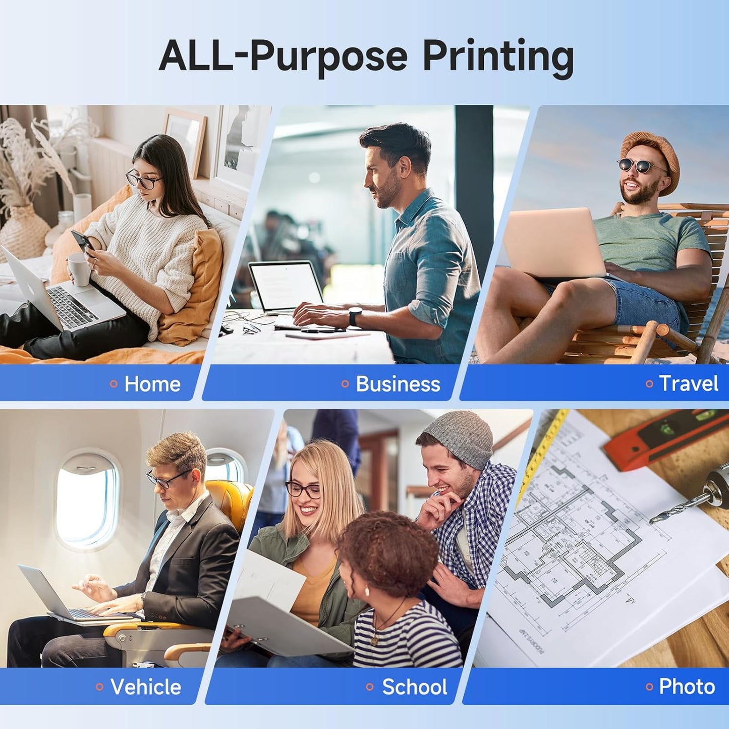 iDPRT Portable Printer Wireless for Travel - Bluetooth Mobile Printer Support for 8.5"x11" US Letter, Inkless Compatible with iOS, Android, Laptop for Office, Car and Home (300DPI, Black)