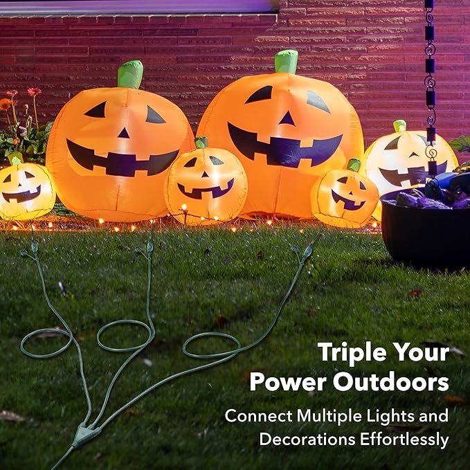 BN-LINK Outdoor Extension Cord 1 to 3 Splitter, Max 13 ft Extension(25 ft Total), Multi Outlet Power Cord, 16/3 SJTW Weatherproof for Lighting, Landscaping & Holiday Decorations, Grounded, ETL Listed
