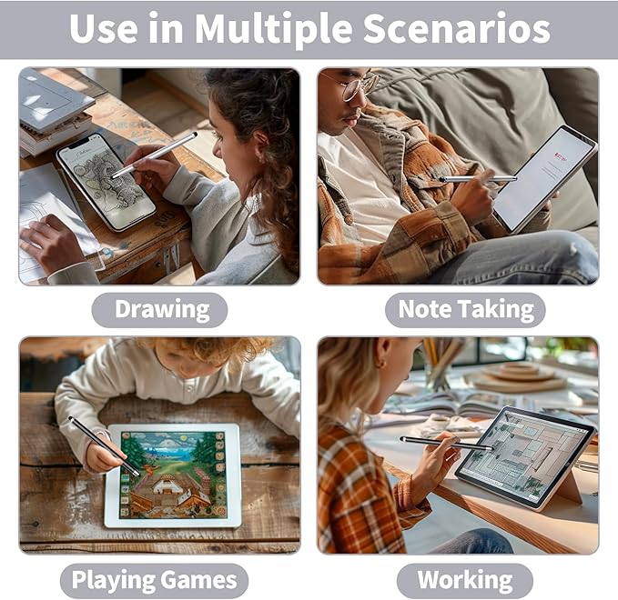 10 PCS Stylus,Stylus Pen for Touchscreen,Stylus 2-in-1 High Sensitivity & Precision Suitable for Touch Screens of iPhone/ipad/Android Tablets(10 Stylus Pen Silver/Black + 20 Tips)