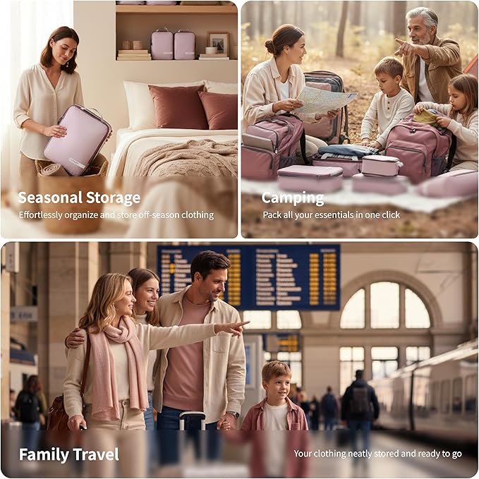 Cipway Compression Packing Cubes for Travel Ultralight Expandable Packing Organizers for Carry on Luggage (Mauve Pink 3 Set)