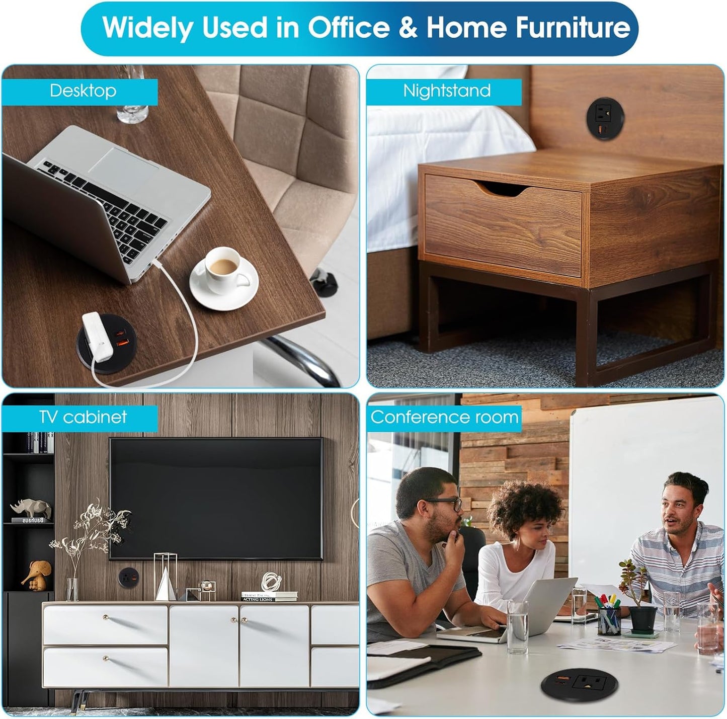 Desk Power Grommet 2.5‘’ Hole, Desktop Power Grommet, USB C 20W Fast Charging Station, Recessed Power Strip for Desk, Furniture, Office Table, Work & Living Space Essential (1 Pack)