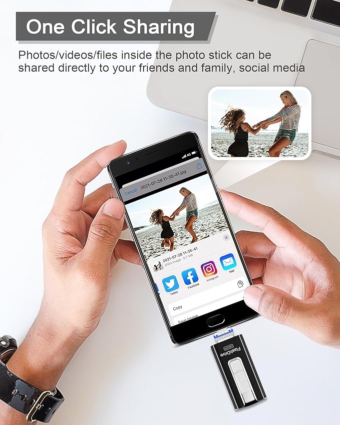 256GB USB Flash Drive for Phone and Pad, Photo Stick High Speed External USB Thumb Drives Photo Storage Memory Stick for Save More Photos and Videos (Black, 256GB)