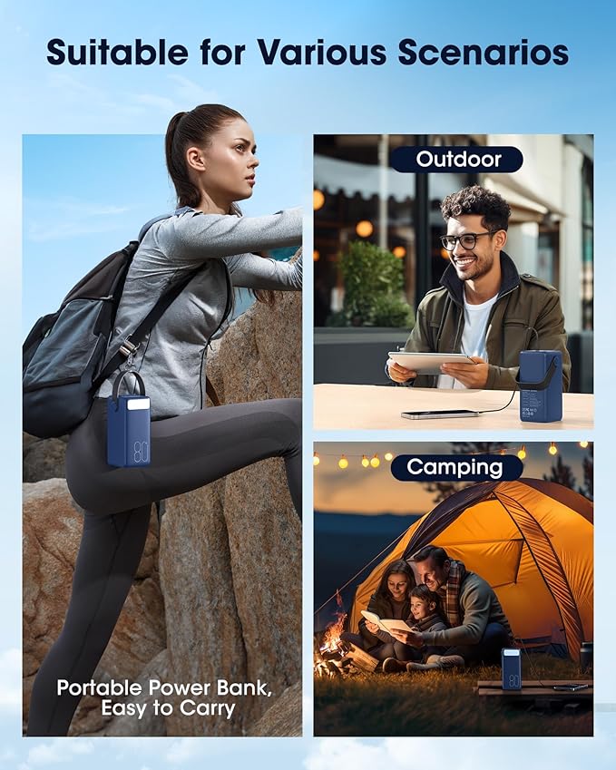 Portable Charger 80000mAh Power Bank, 22.5W Fast Charging USB C Battery Pack, 3 Outputs, LED Display & LED Light, External Huge Capacity Cell Phone Battery Bank for iPhone, Samsung, iPad, Outdoor