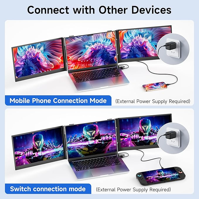 Ultra Thin Laptop Screen Extender Monitor Portable,14.2" 1080P FHD Lightweight Triple Screen,Portable Monitor for Laptops,Fit for 13-17" Laptop,Plug & Play Compatiable with Win/Mac/Chrome/Android
