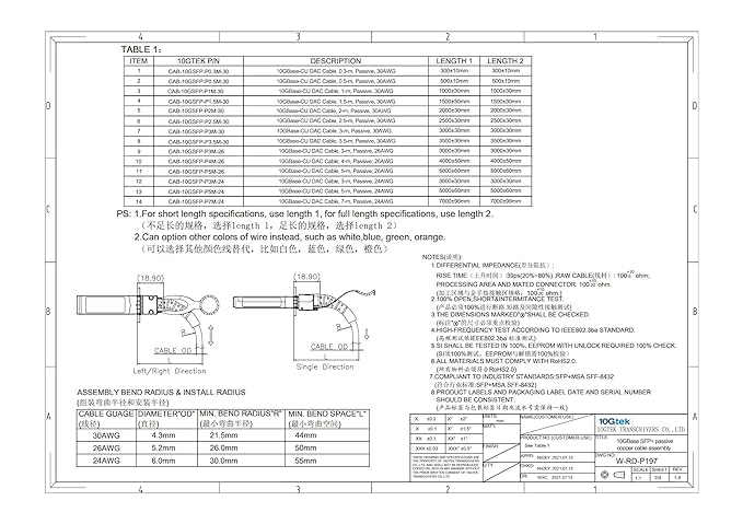10Gtek SFP+ DAC Twinax Cable - 10GBASE-CU Passive Direct Attach Copper SFP Cable for Cisco SFP-H10GB-CU2M, Ubiquiti UniFi UC-DAC-SFP+, Meraki, Fortinet, D-Link, 2-Meter(6.6ft) | 0.25-12m Optional