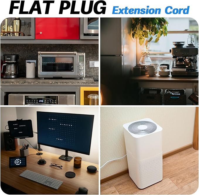 EP 3 Ft 3 Outlet Extension Cord with Flat Plug, 3 Prong Grounded, 16/3 SPT-3 Power Cable for Indoor Use, Grey, 2 Pack