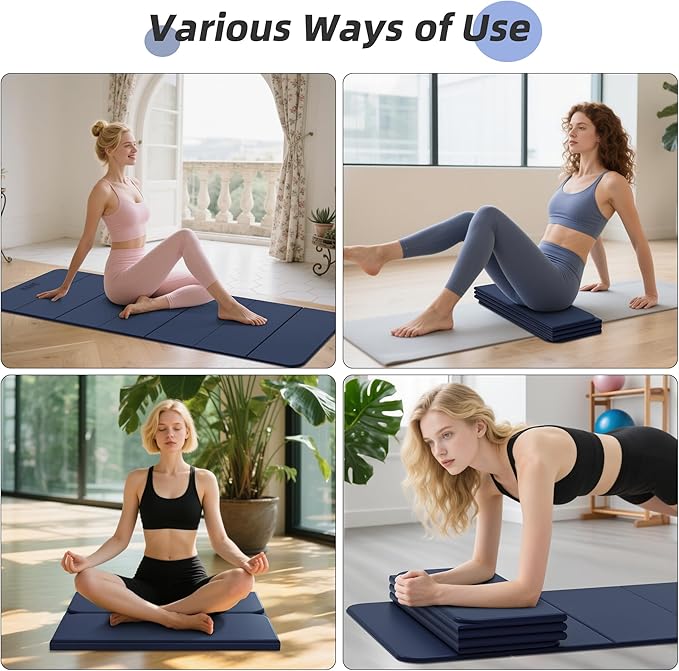 Foldable Yoga Mat, 74"Lx32"Wx1/3"Thick, Folding Exercise Mat, Non-slip Wide Pilates Mats for Home Workout/Travel, Portable Yoga Mat Thick for Yoga/Pilates/Camping/Floor Exercises