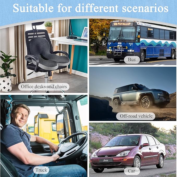 Seat Cushion for Truck Driver, Memory Foam Truck Seat Cushion with Adjustable Strap β Ergonomic Back Support & Sciatica Relief for Long Drives, Semi Truck Accessories