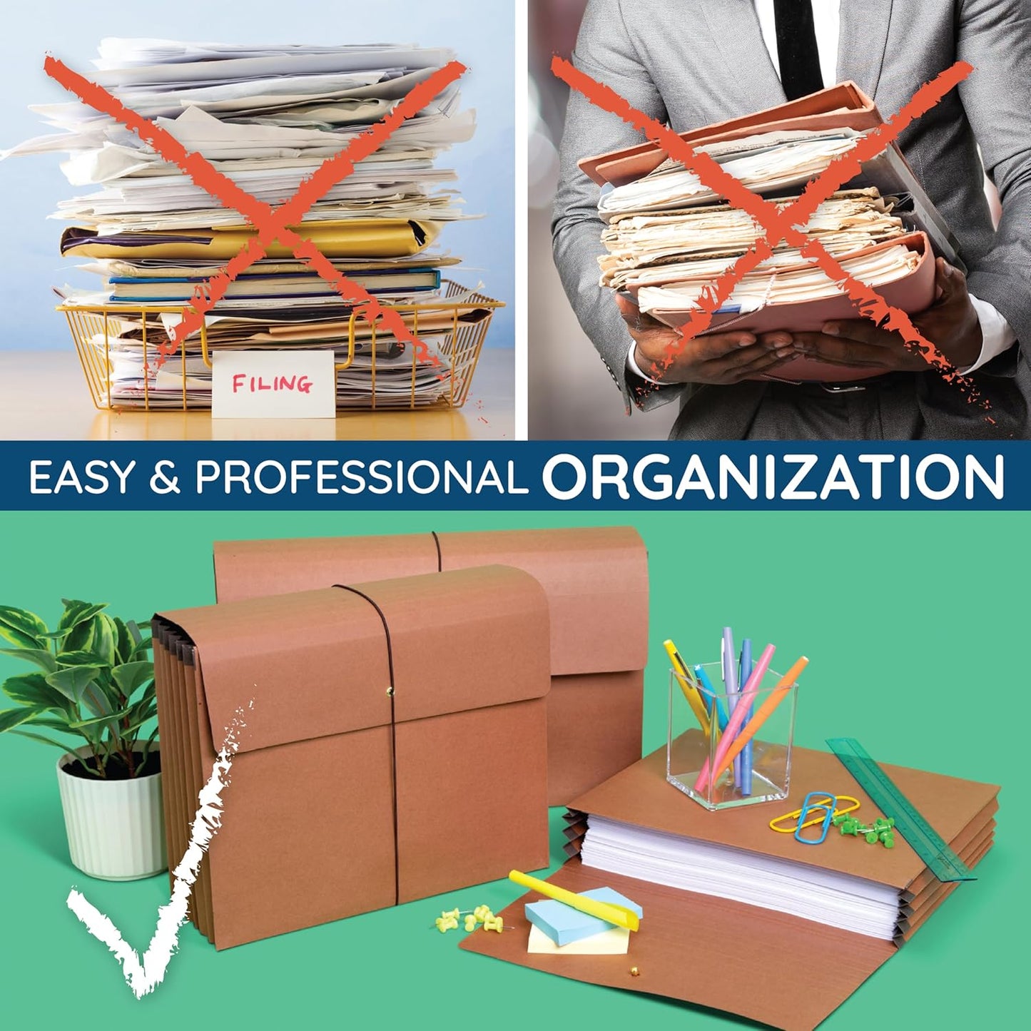 Blue Summit Accordion File Wallet with Flap and Cord Closure, Legal Size, 3” Expansion – 10 Pack